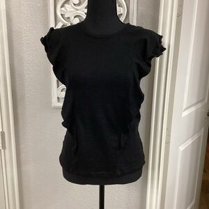 White House Black Market Black Ruffled Cap Sleeve T-Shirt